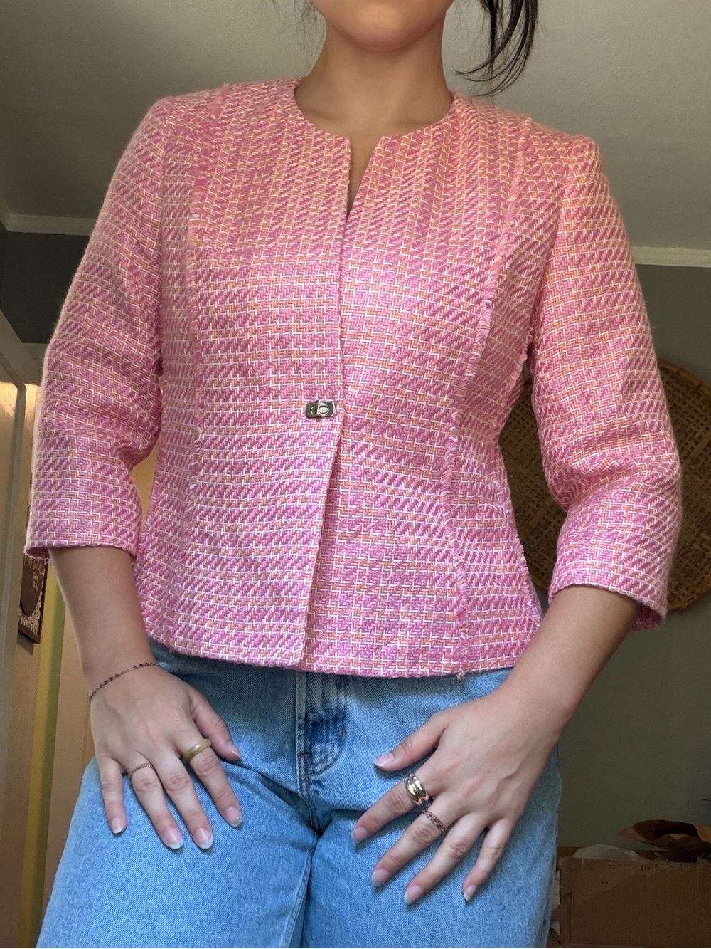 Sag Harbor Tweed Bouclé Blazer- Pink & Orange Colors